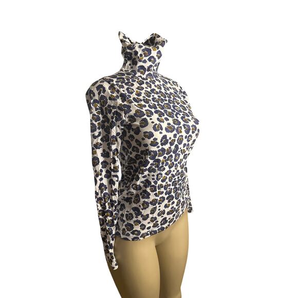 J. Crew Tops - Women S J.Crew J. Crew AS746 Tissue Turtleneck Watercolor Leopard Top Shirt Tee